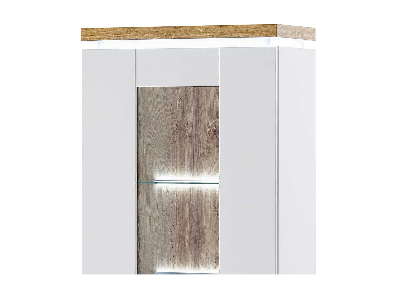 Wohnzimmervitrine in Weiß und Wildeiche Optik 70 cm breit