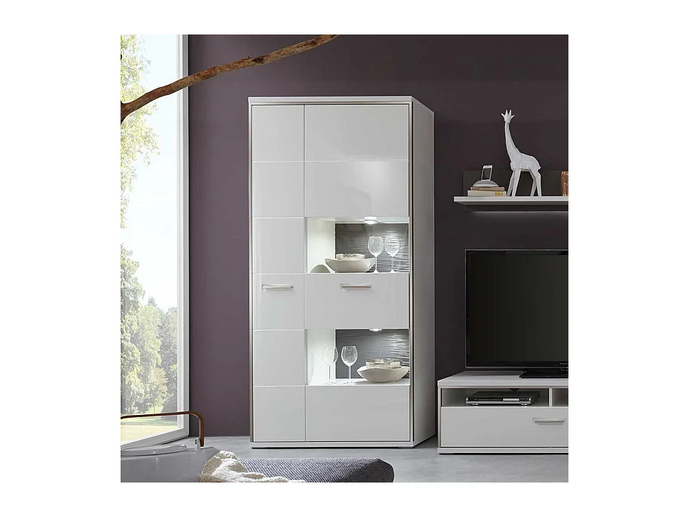 Standvitrine in Weiß Hochglanz Glas LED Beleuchtung