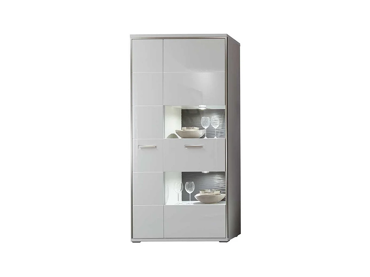 Standvitrine in Weiß Hochglanz Glas LED Beleuchtung