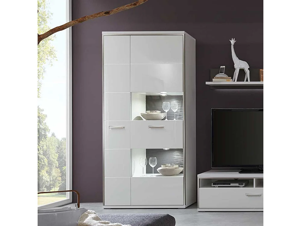 Standvitrine in Weiß Hochglanz Glas LED Beleuchtung