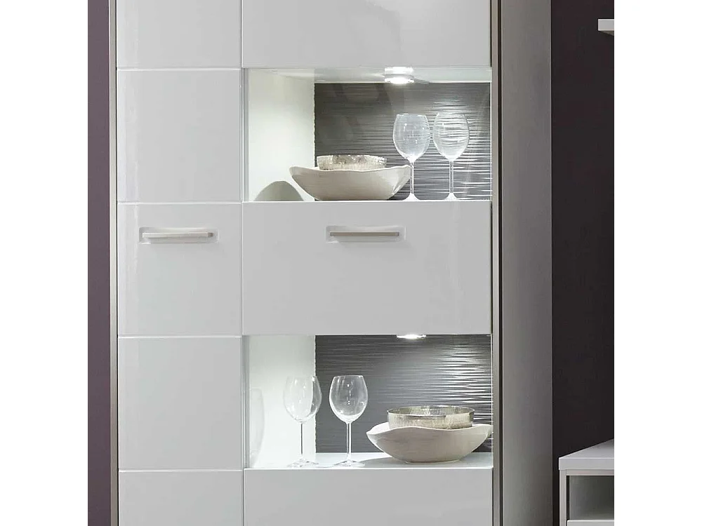 Standvitrine in Weiß Hochglanz Glas LED Beleuchtung