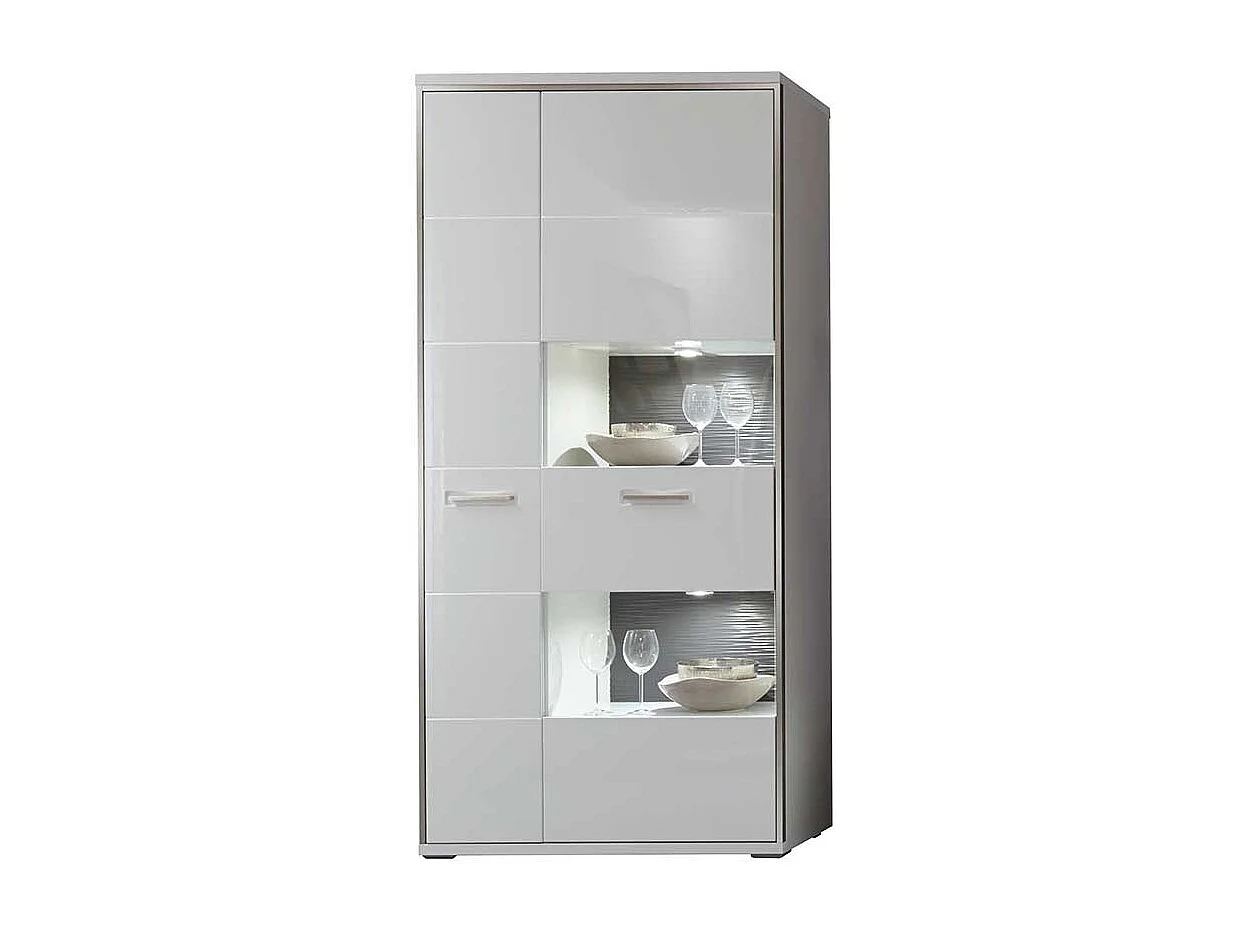 Standvitrine in Weiß Hochglanz Glas LED Beleuchtung