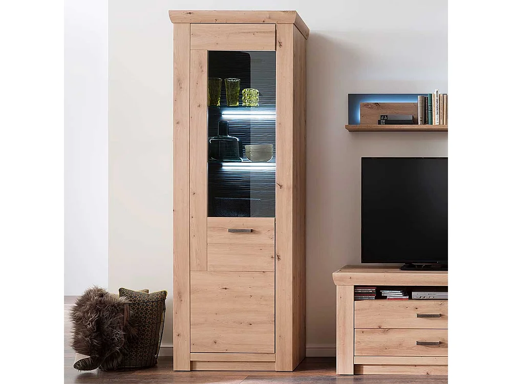 Standvitrine in Eichefarben und Anthrazit modern