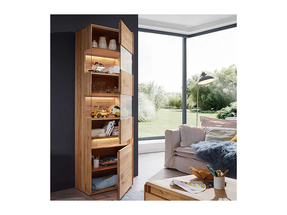 Wohnzimmervitrine aus Wildeiche Massivholz LED Beleuchtung