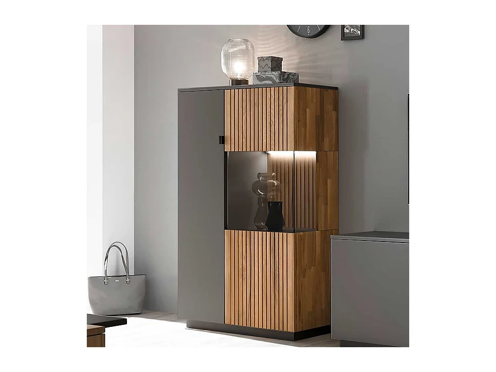 Esszimmervitrine mit Beleuchtung in Eiche Bianco Anthrazit