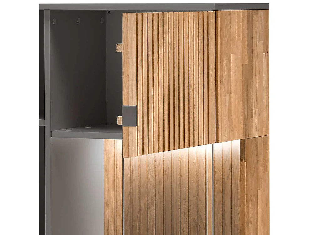 Esszimmervitrine mit Beleuchtung in Eiche Bianco Anthrazit