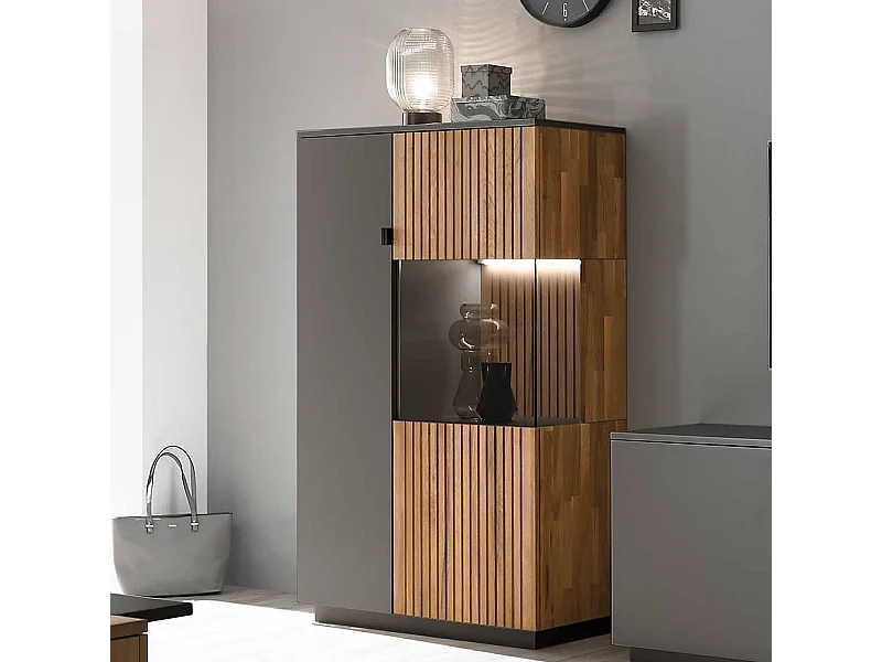 Esszimmervitrine mit Beleuchtung in Eiche Bianco Anthrazit