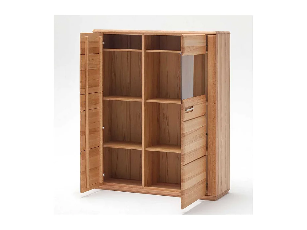 Wohnzimmervitrine in Kernbuchefarben weiße Beleuchtung