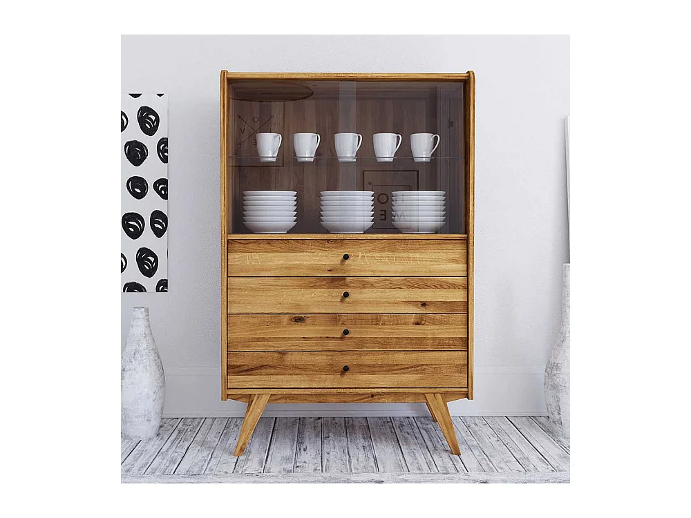 Standvitrine aus Wildeiche Massivholz 100 cm breit