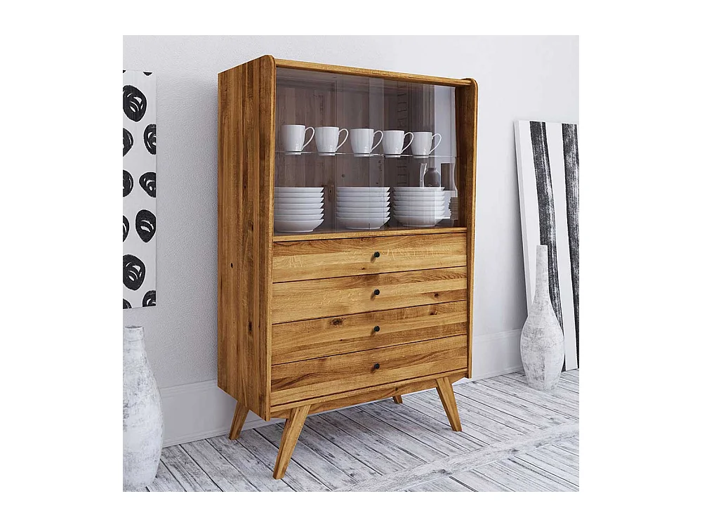 Standvitrine aus Wildeiche Massivholz 100 cm breit