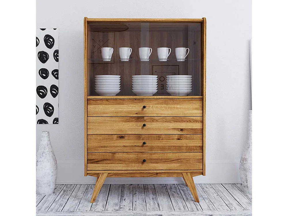 Standvitrine aus Wildeiche Massivholz 100 cm breit