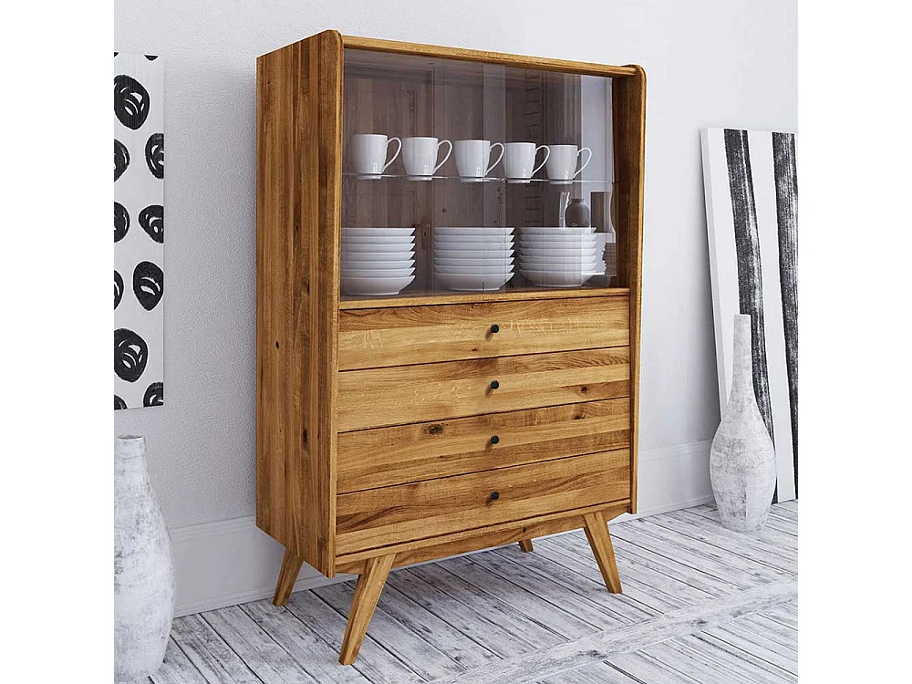Standvitrine aus Wildeiche Massivholz 100 cm breit