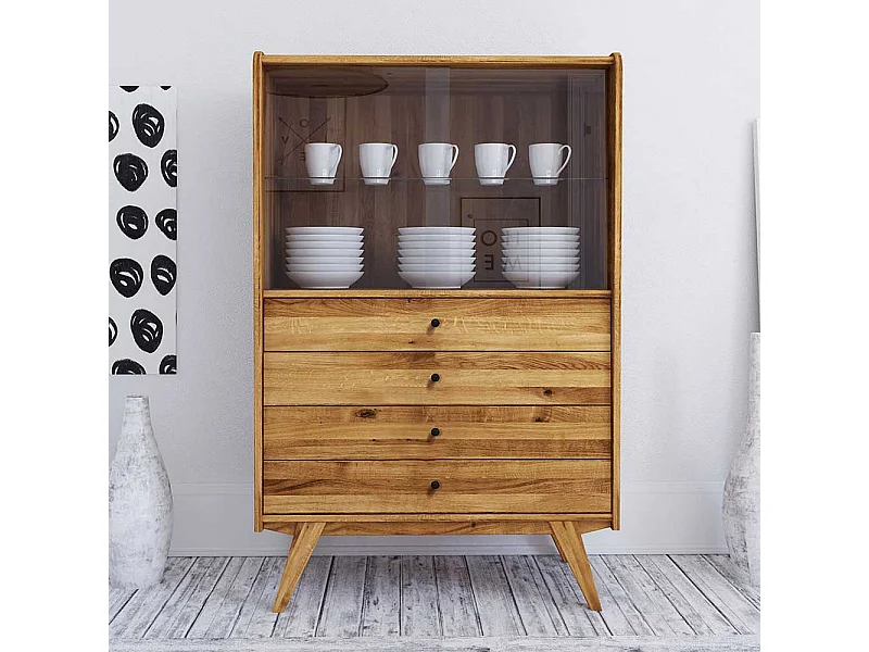 Standvitrine aus Wildeiche Massivholz 100 cm breit