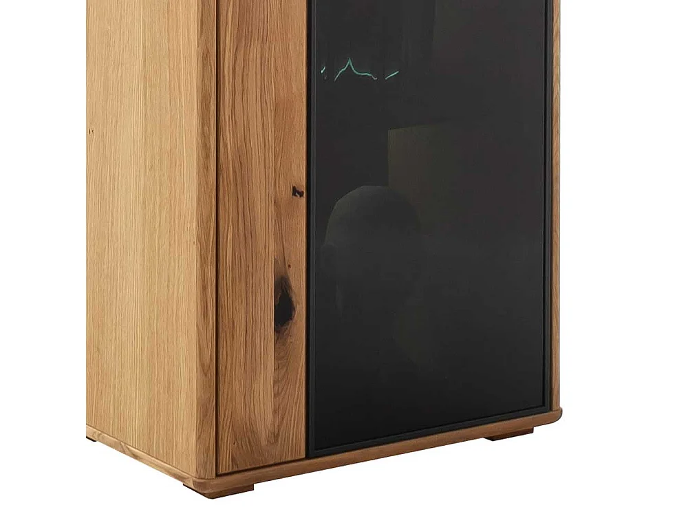 Wohnzimmervitrine schmal in Wildeichefarben und Anthrazit 190 cm hoch