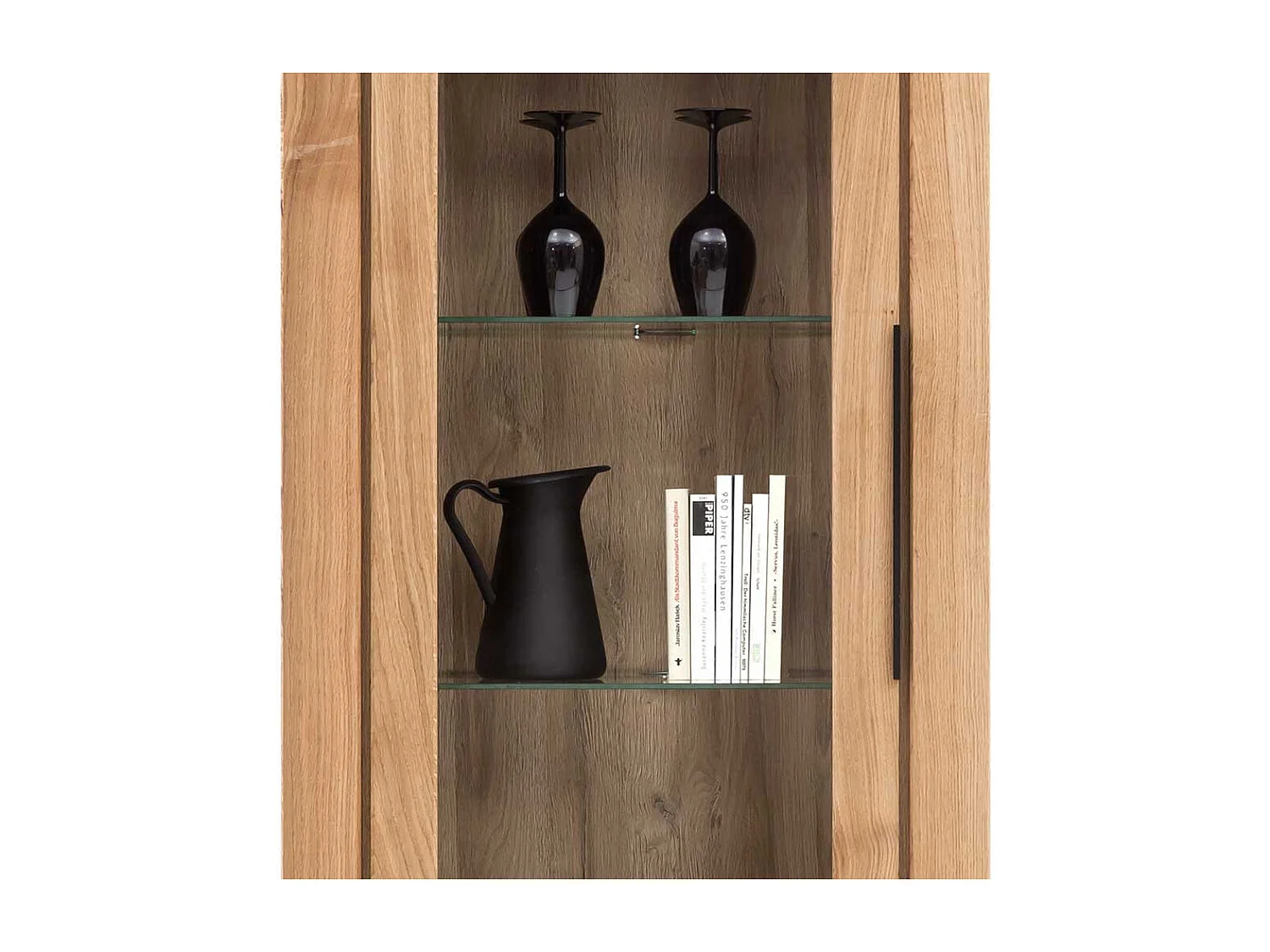 Wohnzimmervitrine schmal in Eichefarben 2 türig