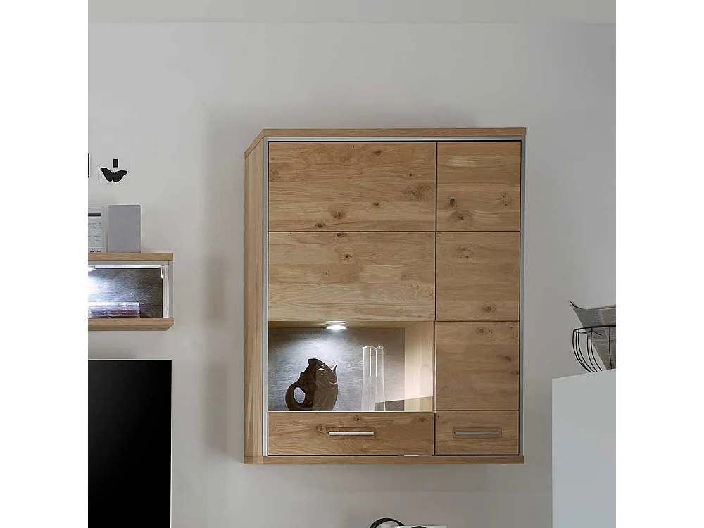 Wohnzimmer Wandvitrine mit Asteiche furniert 120 cm hoch