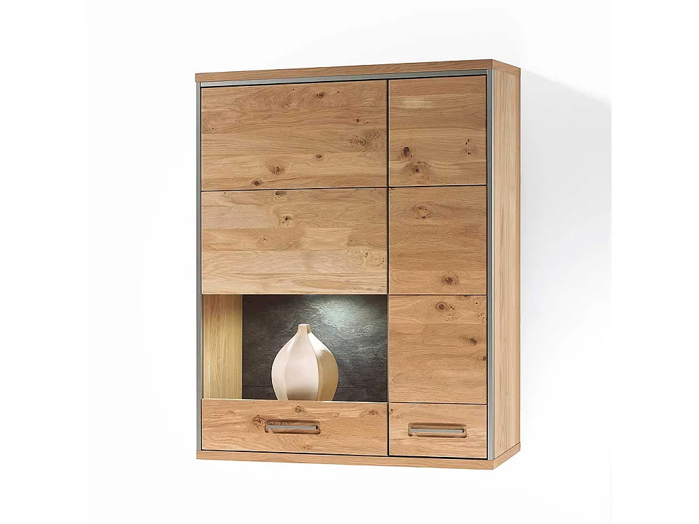 Wohnzimmer Wandvitrine mit Asteiche furniert 120 cm hoch