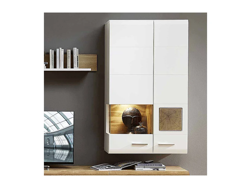 Hängevitrine in Weiß Holz Dekor LED Beleuchtung