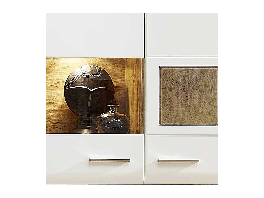 Hängevitrine in Weiß Holz Dekor LED Beleuchtung