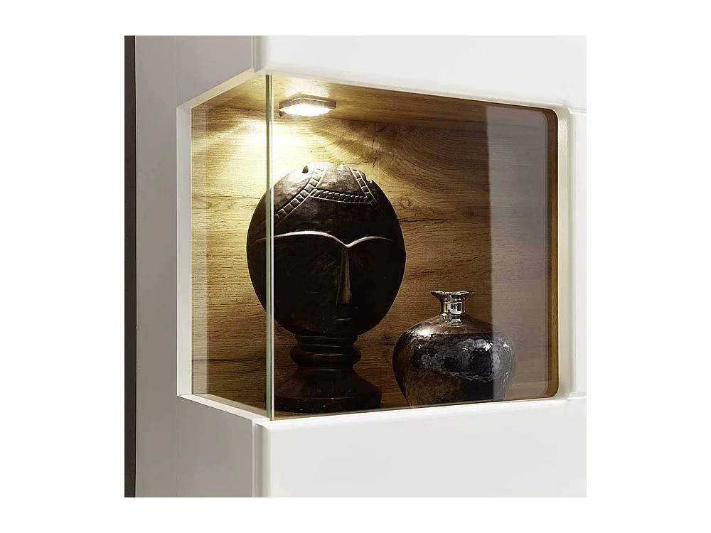 Hängevitrine in Weiß Holz Dekor LED Beleuchtung