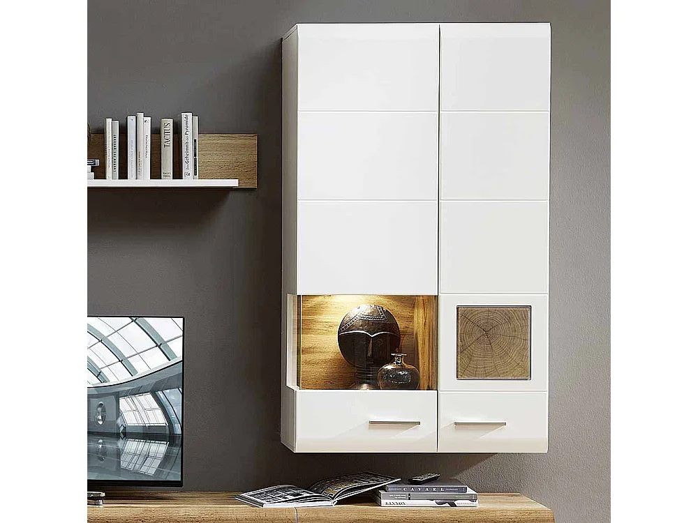 Hängevitrine in Weiß Holz Dekor LED Beleuchtung