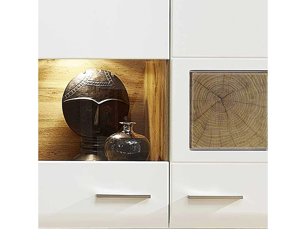 Hängevitrine in Weiß Holz Dekor LED Beleuchtung