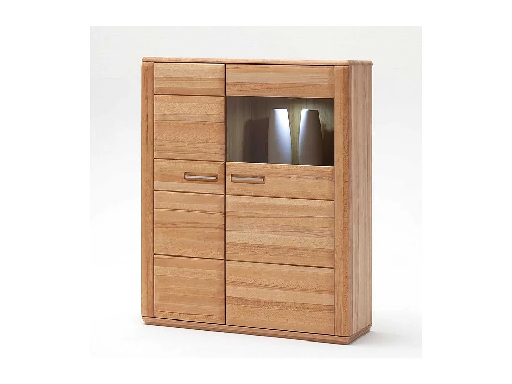 Wohnzimmervitrine in Kernbuchefarben weiße Beleuchtung