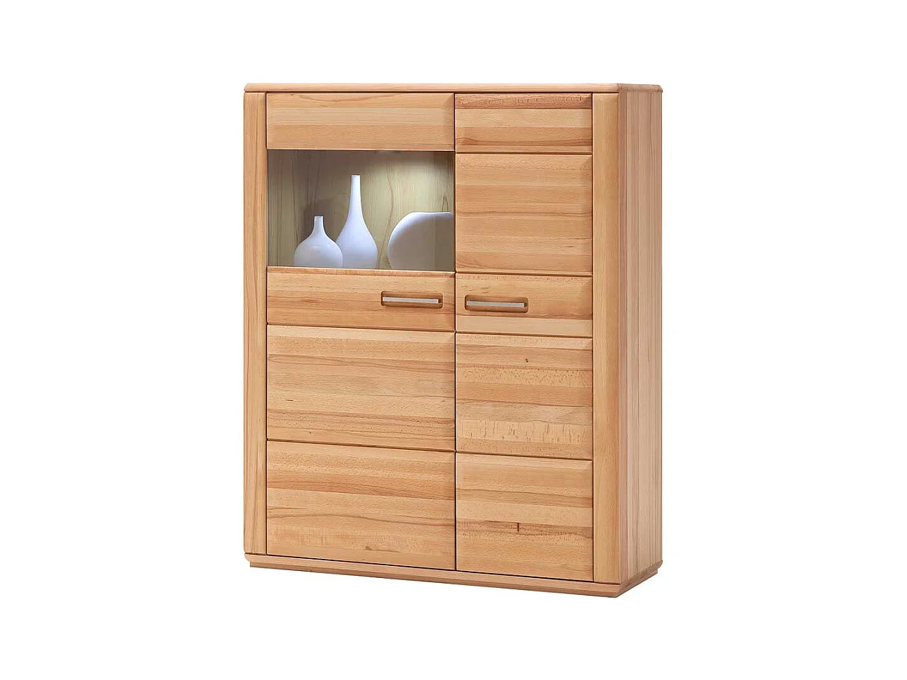 Wohnzimmervitrine in Kernbuchefarben weiße Beleuchtung