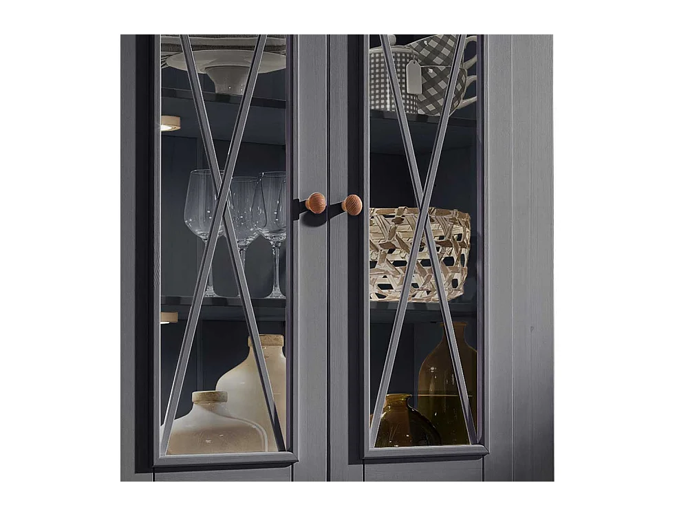 Wohnzimmervitrine in Grau und Eichefarben Kiefer Massivholz