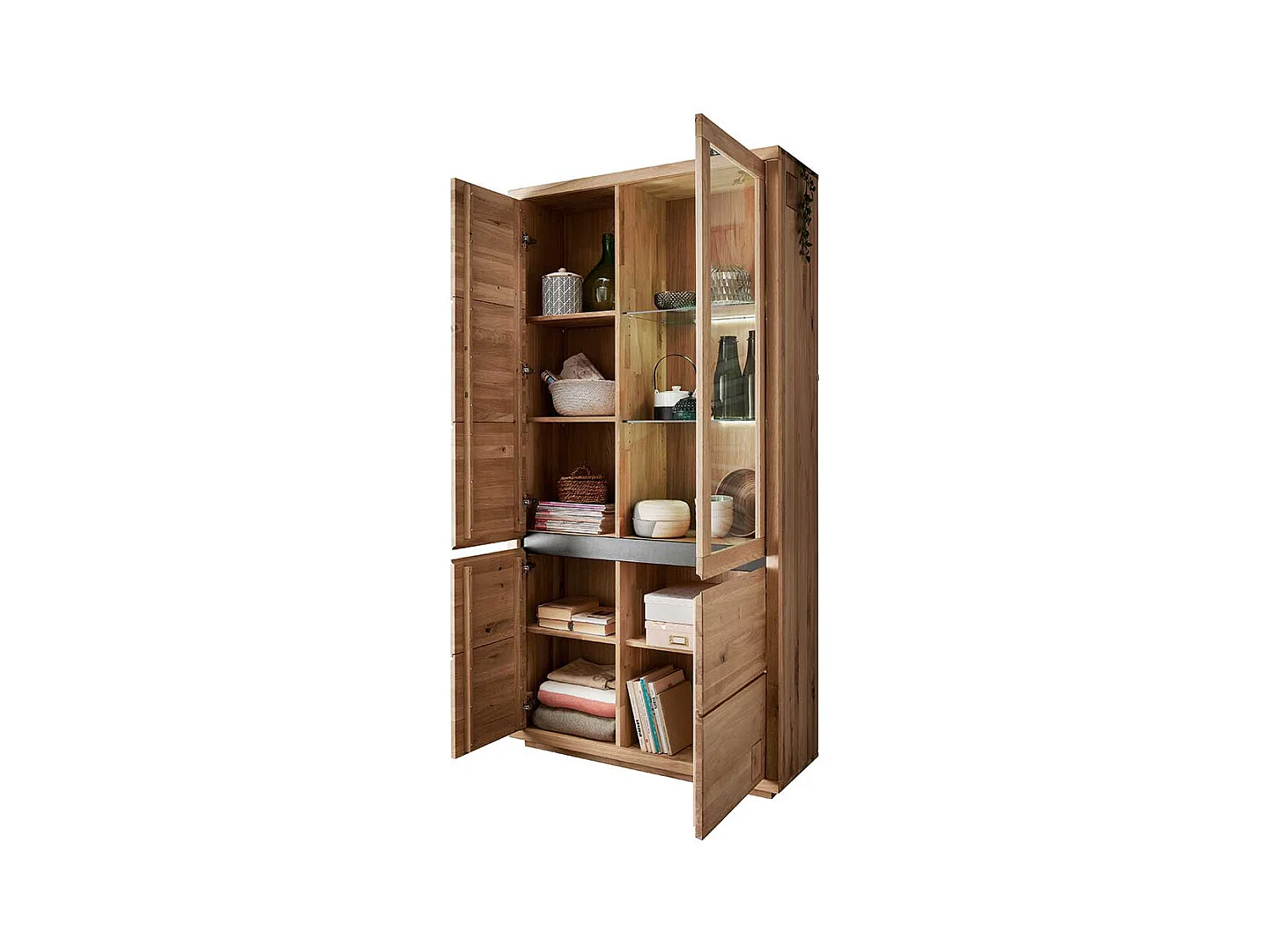 XL Wohnzimmervitrine aus Wildeiche Massivholz Hirnholzeinlagen