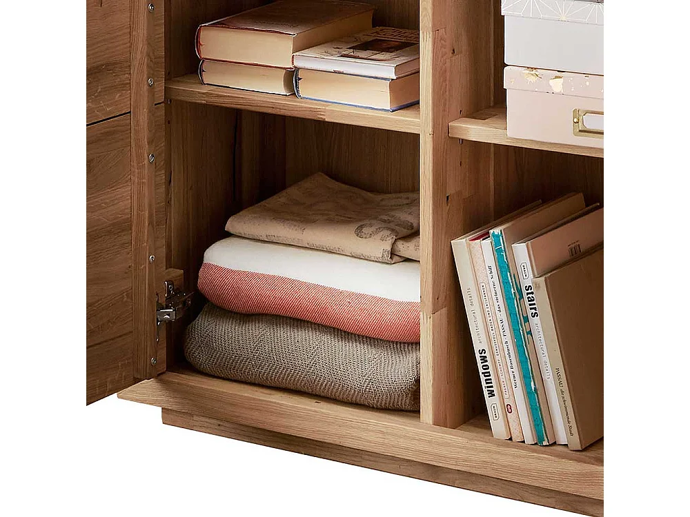 XL Wohnzimmervitrine aus Wildeiche Massivholz Hirnholzeinlagen