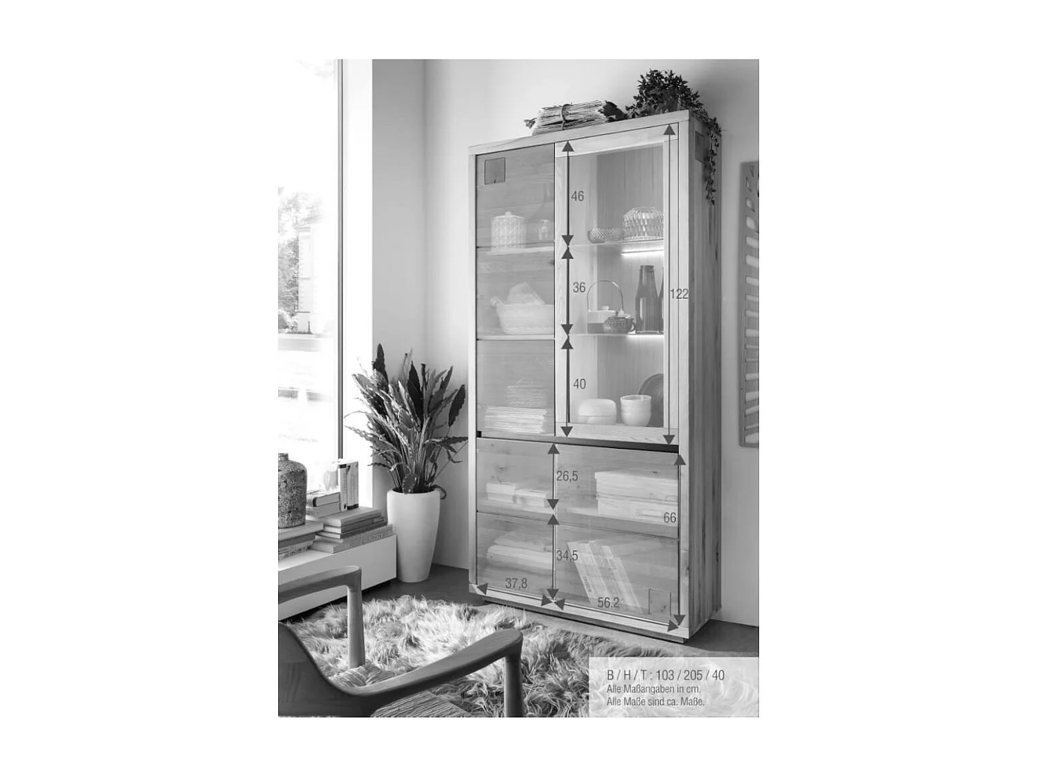 XL Wohnzimmervitrine aus Wildeiche Massivholz Hirnholzeinlagen