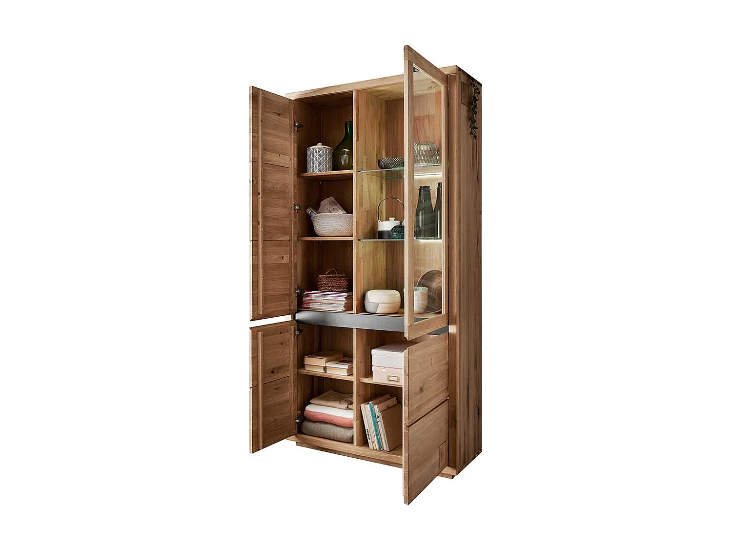 XL Wohnzimmervitrine aus Wildeiche Massivholz Hirnholzeinlagen