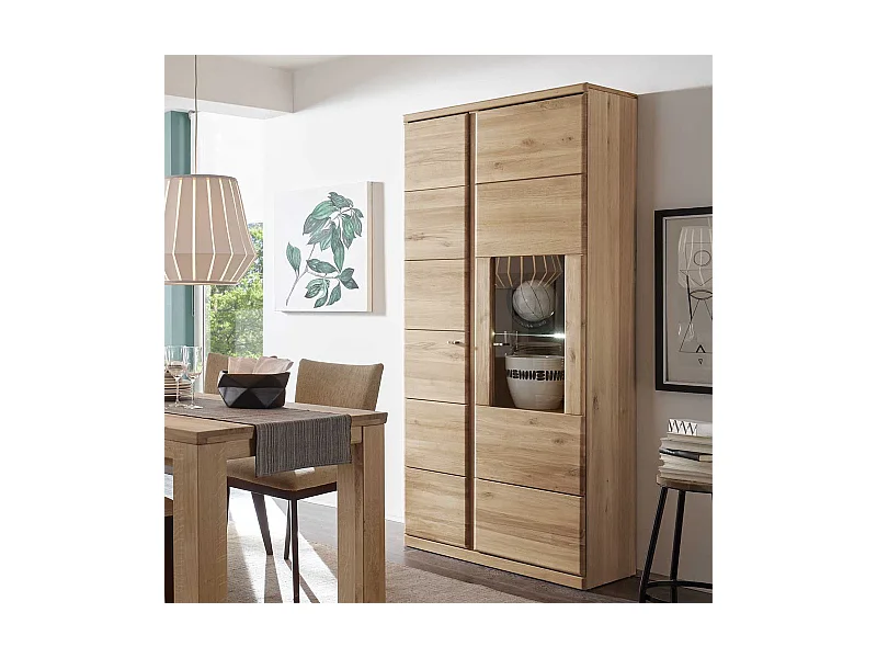 Standvitrine aus Wildeiche Bianco geölt LED Beleuchtung