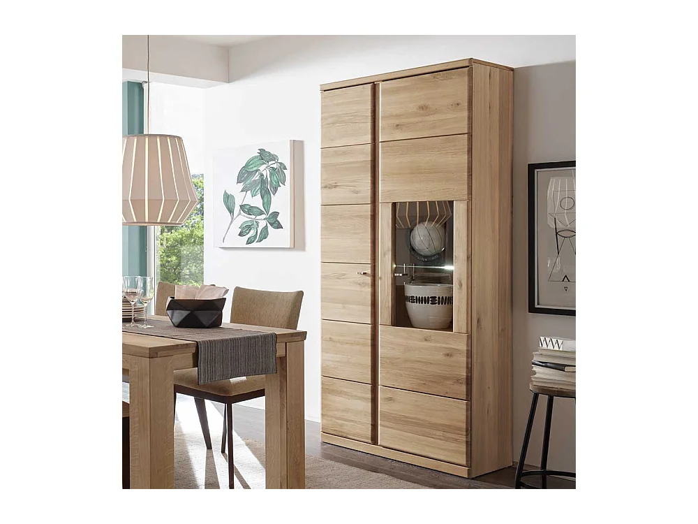 Standvitrine aus Wildeiche Bianco geölt LED Beleuchtung