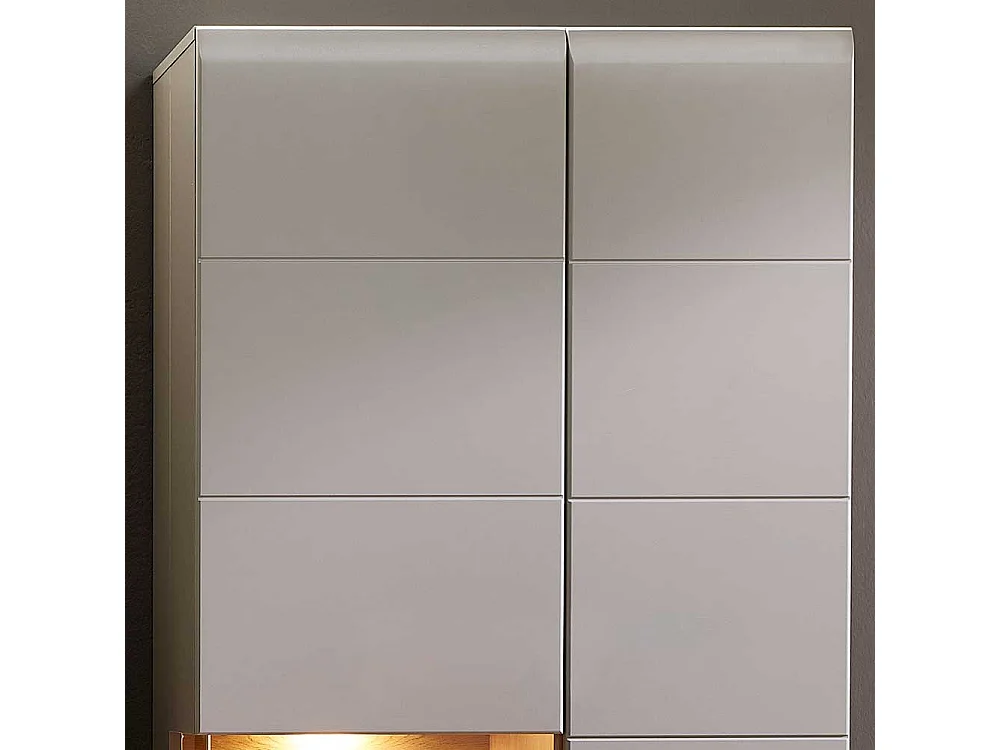 Hängevitrine in Grau und Eiche Optik LED Beleuchtung