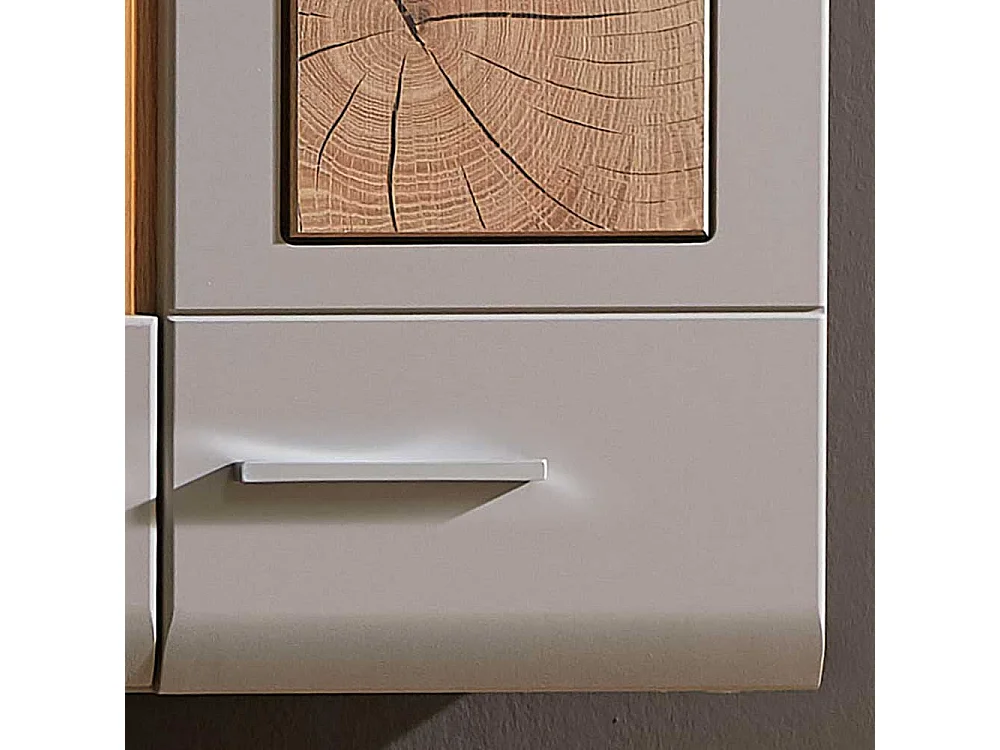 Hängevitrine in Grau und Eiche Optik LED Beleuchtung