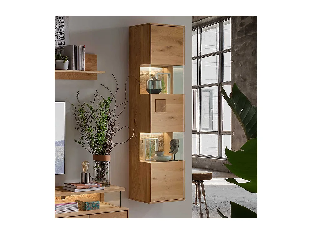Hängevitrine Wildeiche geölt aus Massivholz 43 cm breit