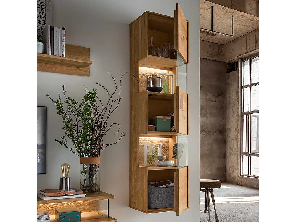 Hängevitrine Wildeiche geölt aus Massivholz 43 cm breit