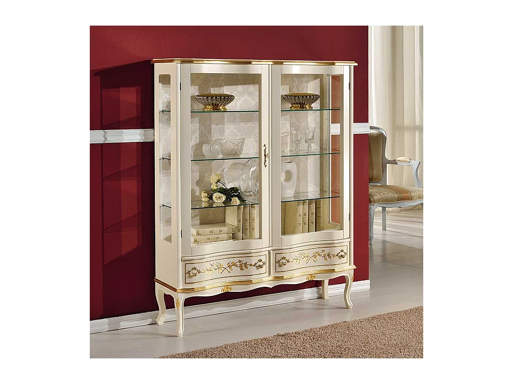 Esszimmervitrine im Barockstil Weiß und Goldfarben verziert