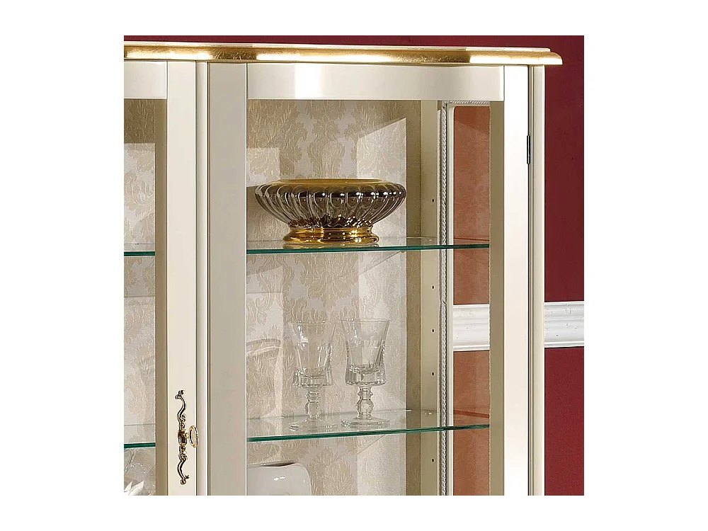Esszimmervitrine im Barockstil Weiß und Goldfarben verziert