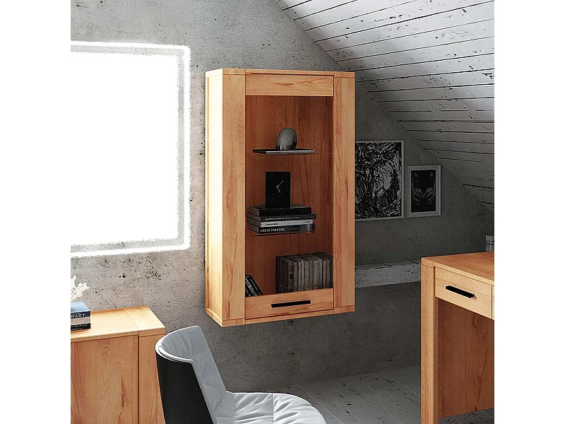 Wandvitrine aus Kernbuche Massivholz 120 cm hoch