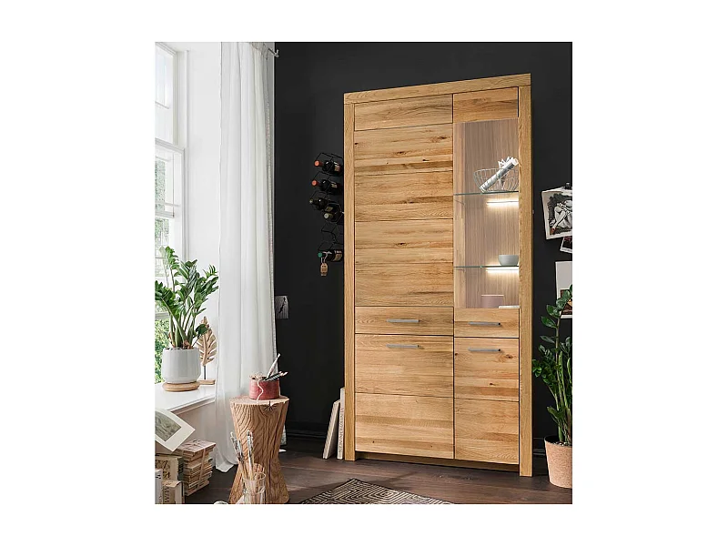 XL Wohnzimmervitrine aus Wildeiche Massivholz 4 Türen mit Soft Close