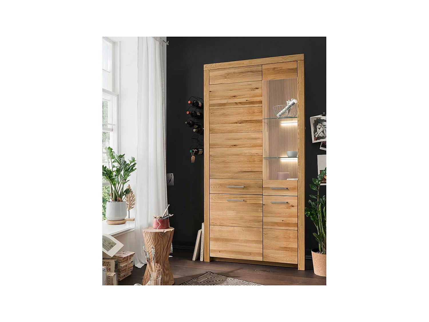 XL Wohnzimmervitrine aus Wildeiche Massivholz 4 Türen mit Soft Close
