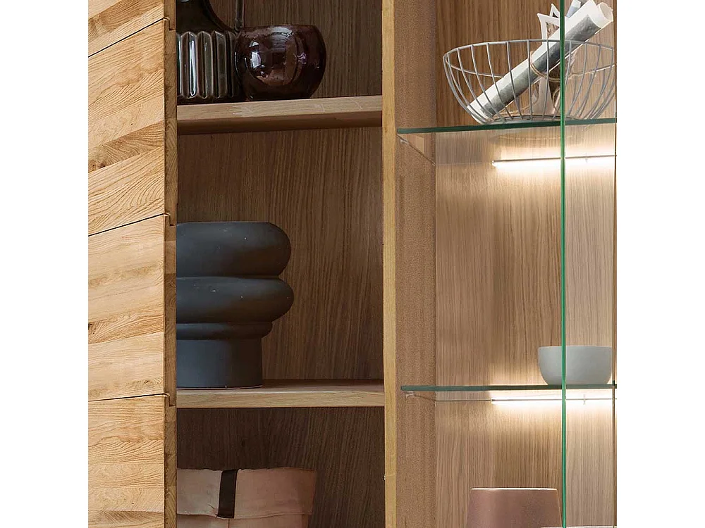 XL Wohnzimmervitrine aus Wildeiche Massivholz 4 Türen mit Soft Close