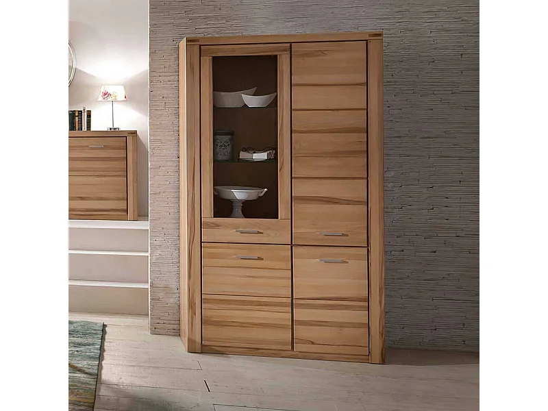 Wohnzimmervitrine aus Kernbuche teilmassiv 200 cm hoch