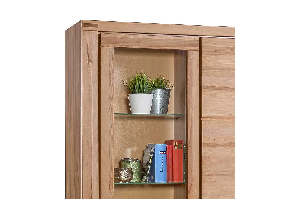 Wohnzimmervitrine aus Kernbuche teilmassiv 200 cm hoch