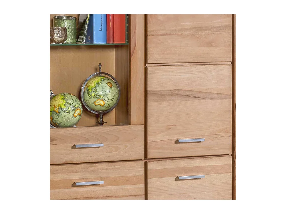 Wohnzimmervitrine aus Kernbuche teilmassiv 200 cm hoch