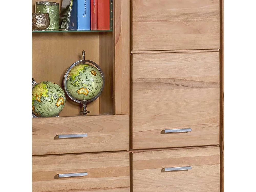 Wohnzimmervitrine aus Kernbuche teilmassiv 200 cm hoch