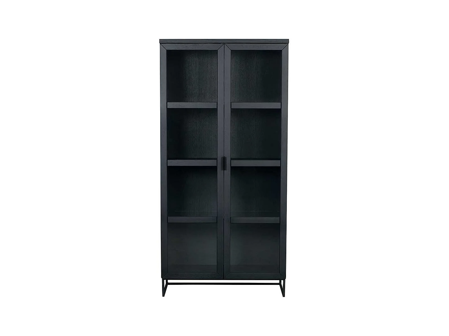 Wohnzimmervitrine in Schwarz Eiche Massivholz und Stahl